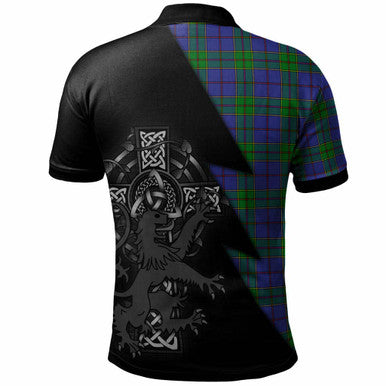 Scottish Strachan Clan Crest Tartan Polo Shirt - Lion Rampant Celtic Cross Flash Style Back Side Tartan Plaid