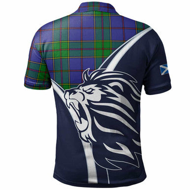 Scottish Strachan Clan Crest Tartan Polo Shirt - Scottish Flag With Lion Back Side Tartan Plaid