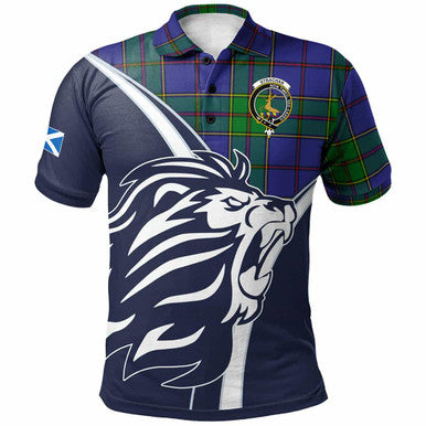 Scottish Strachan Clan Crest Tartan Polo Shirt - Scottish Flag With Lion Front Side Tartan Plaid