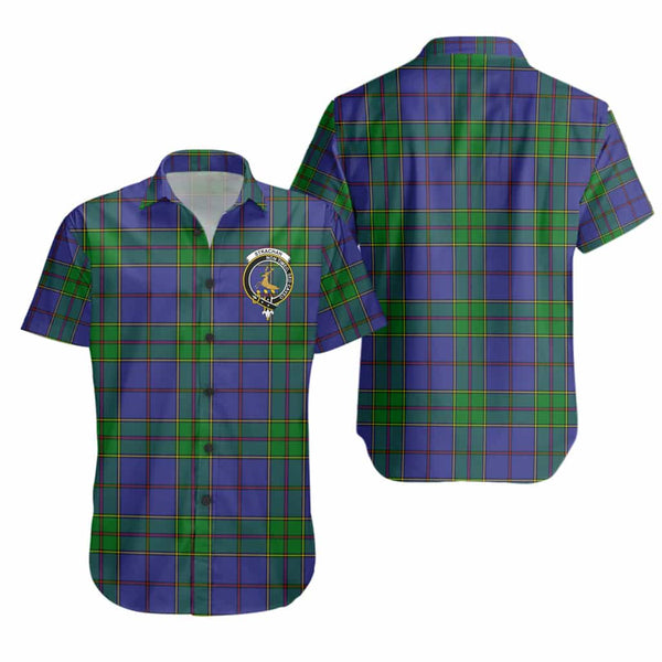 Scottish Strachan Clan Crest Tartan Short Sleeve Shirt Tartan Plaid