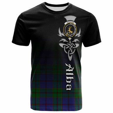 Scottish Strachan Clan Crest Tartan T-Shirt - Alba Gu Brath Family Crest Celtic Inspired Front Side Tartan Plaid