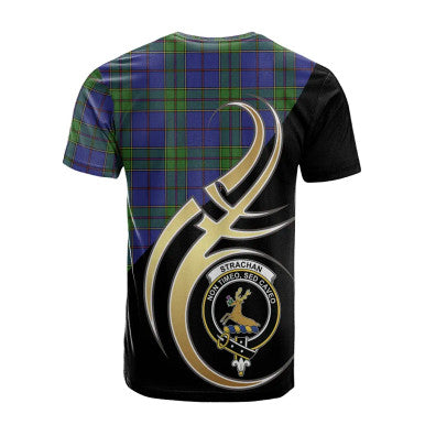 Scottish Strachan Clan Crest Tartan T-Shirt Believe in Me Back Side Tartan Plaid
