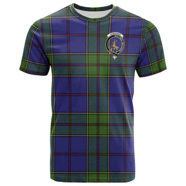Scottish Strachan Clan Crest Tartan T-Shirt Front Side Tartan Plaid
