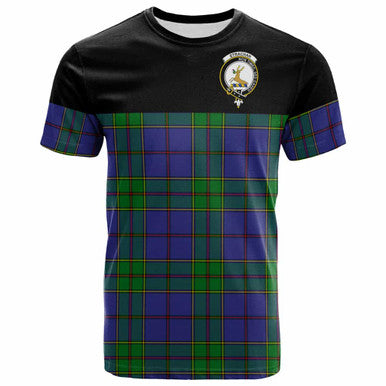 Scottish Strachan Clan Crest Tartan T-Shirt - Horizontal Style Front Side Tartan Plaid