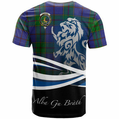 Scottish Strachan Clan Crest Tartan T-Shirt - Scotland Lion Back Side Tartan Plaid