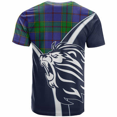 Scottish Strachan Clan Crest Tartan T-Shirt - Scottish Flag With Lion Back Side Tartan Plaid