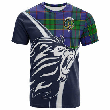 Scottish Strachan Clan Crest Tartan T-Shirt - Scottish Flag With Lion Front Side Tartan Plaid