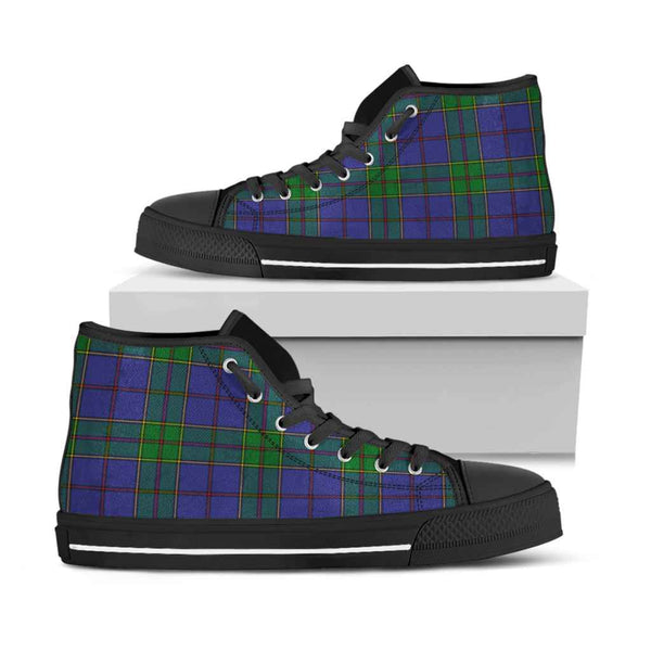 Scottish Strachan Clan Tartan High Top Shoes Black Sole Tartan Plaid