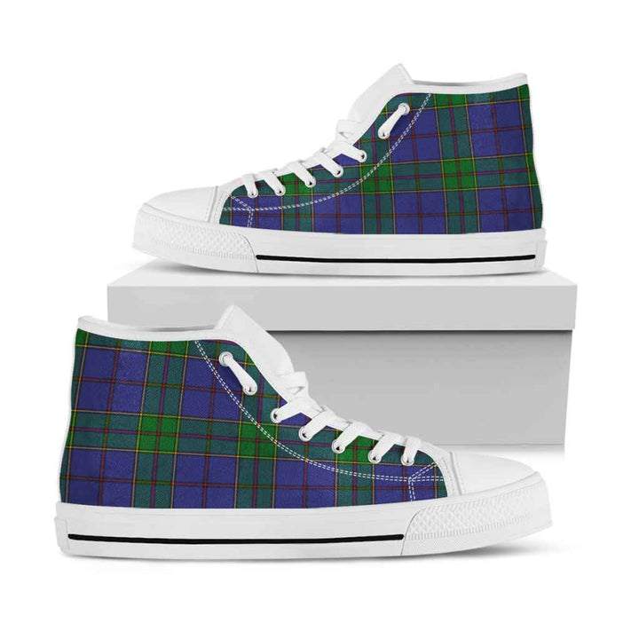 Scottish Strachan Clan Tartan High Top Shoes White Sole Tartan Plaid