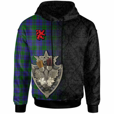 Scottish Strachan Clan Tartan Hoodie - Half Thistle Flowers Celtic Design Front Side Tartan Plaid