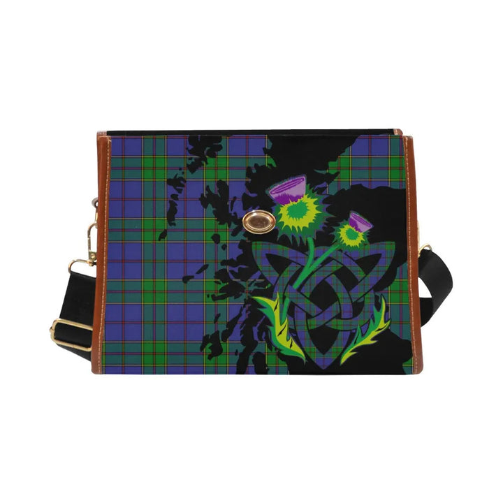 Scottish Strachan Clan Tartan Waterproof Canvas Bag With Thistle Tartan Plaid 2