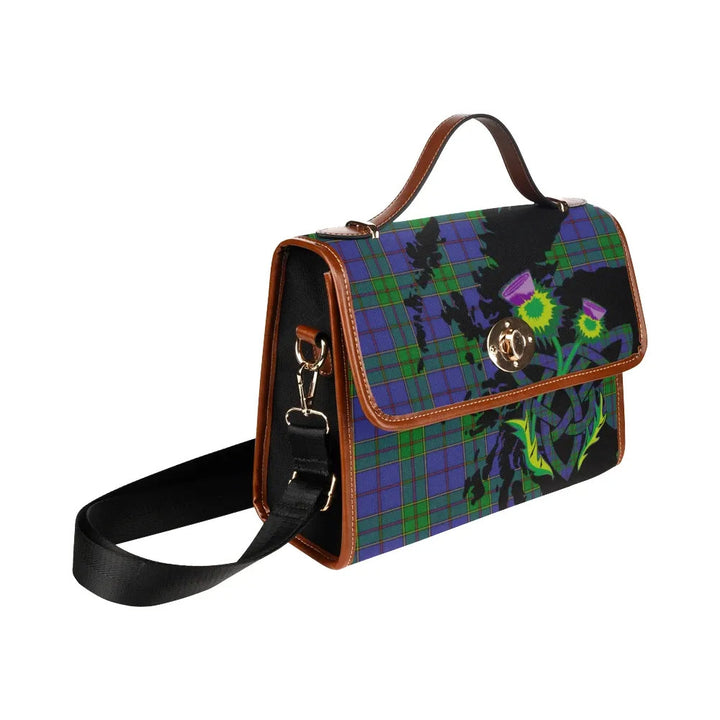 Scottish Strachan Clan Tartan Waterproof Canvas Bag With Thistle Tartan Plaid 3