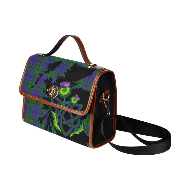 Scottish Strachan Clan Tartan Waterproof Canvas Bag With Thistle Tartan Plaid 4