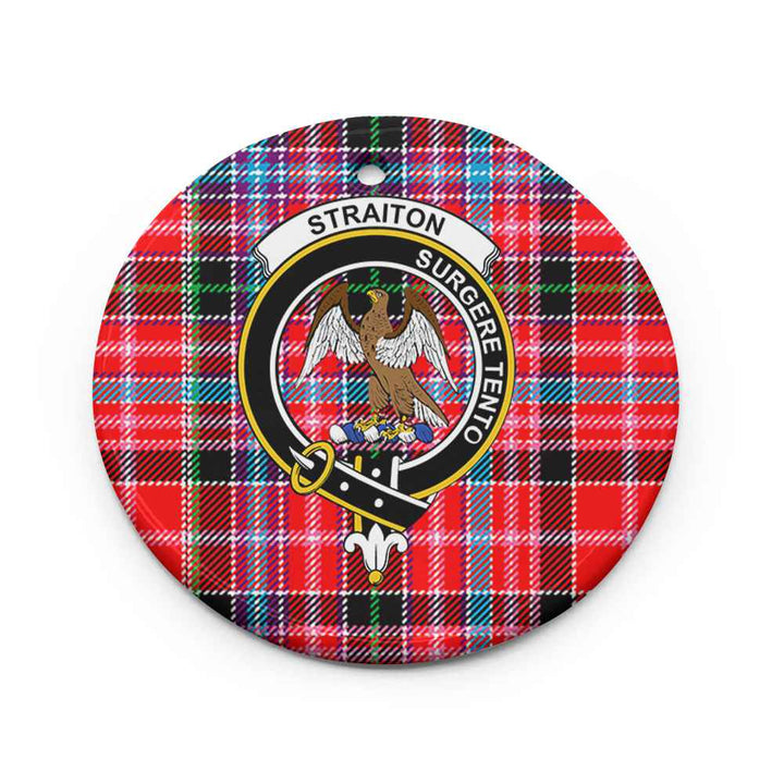 Scottish Straiton Clan Crest Tartan Ceramic Ornament Circle Shape Tartan Plaid