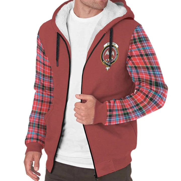 Scottish Straiton Clan Crest Tartan Plaid Sleeve Sherpa Hoodie