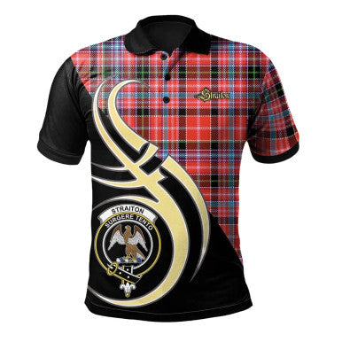 Scottish Straiton Clan Crest Tartan Polo Shirt Believe in Me Front Side Tartan Plaid