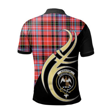 Scottish Straiton Clan Crest Tartan Polo Shirt Believe in Me Back Side Tartan Plaid