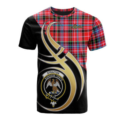 Scottish Straiton Clan Crest Tartan T-Shirt Believe in Me Front Side Tartan Plaid