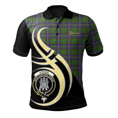 Scottish Strange of Balkaskie Clan Crest Tartan Polo Shirt Believe in Me Front Side Tartan Plaid