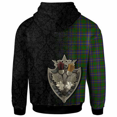 Scottish Strange of Balkaskie Clan Tartan Hoodie - Half Thistle Flowers Celtic Design Back Side Tartan Plaid