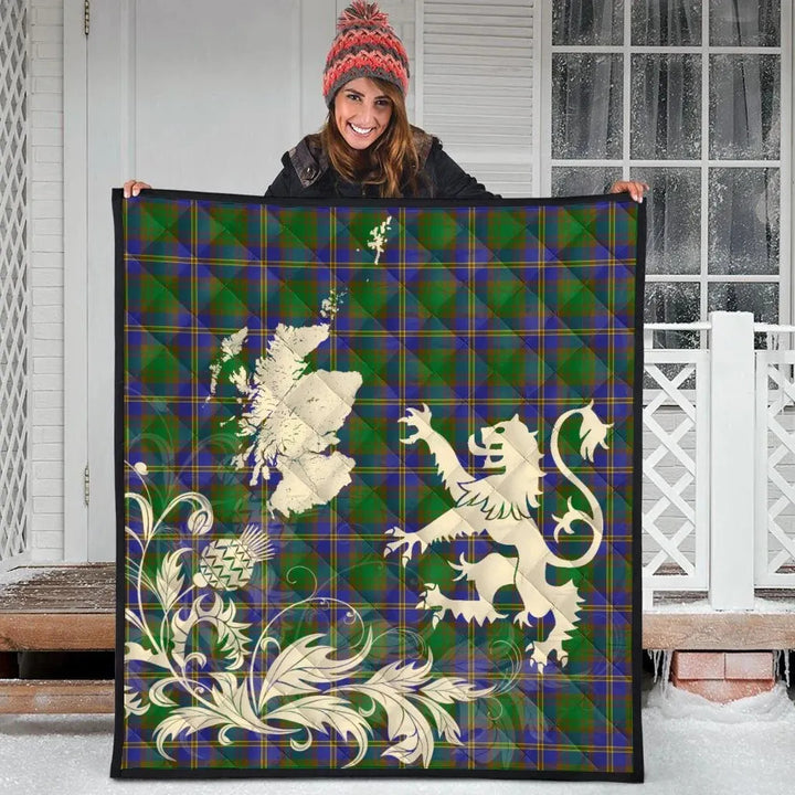 Scottish Strange of Balkaskie Clan Tartan Quilt Rampant Lion with Thistle Tartan Plaid 3