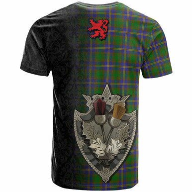 Scottish Strange of Balkaskie Clan Tartan T-Shirt - Half Thistle Flowers Celtic Design Back Side Tartan Plaid