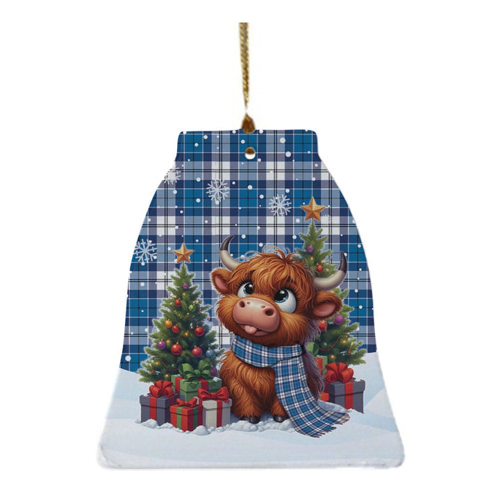 Scottish Strathclyde District Clan Tartan Ceramic Ornament Cute Highland Cow Christmas Bell Style Tartan Plaid