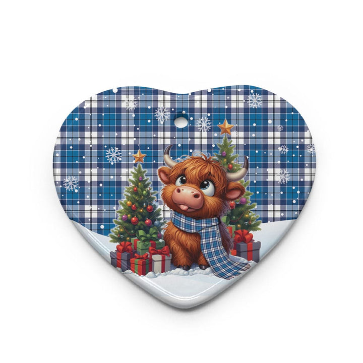 Scottish Strathclyde District Clan Tartan Ceramic Ornament Cute Highland Cow Christmas Heart Style Tartan Plaid