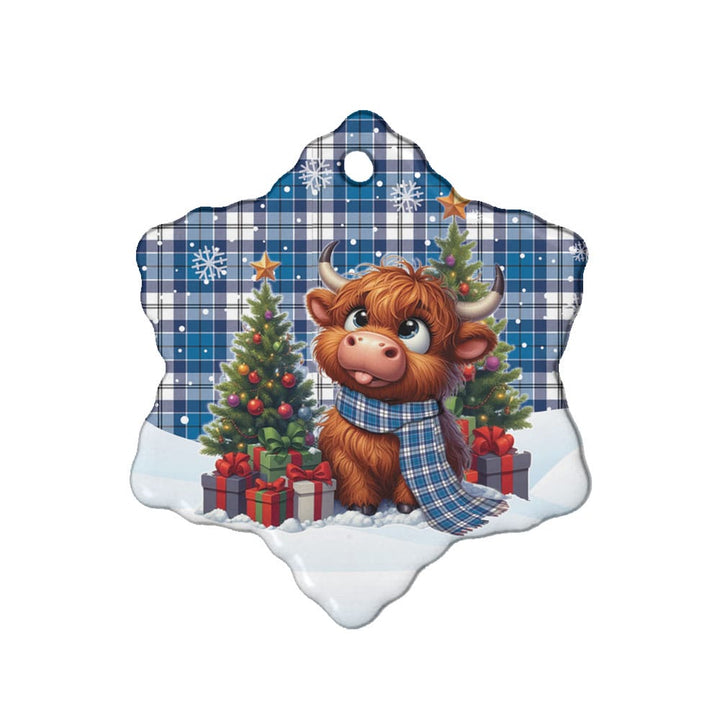 Scottish Strathclyde District Clan Tartan Ceramic Ornament Cute Highland Cow Christmas Snow Flake Style Tartan Plaid