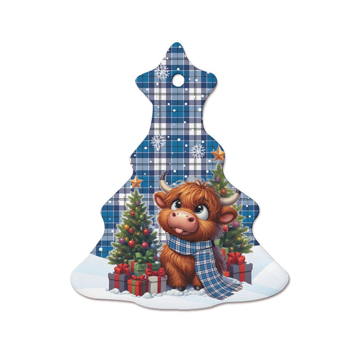 Scottish Strathclyde District Clan Tartan Ceramic Ornament Cute Highland Cow Christmas Tree Style Tartan Plaid