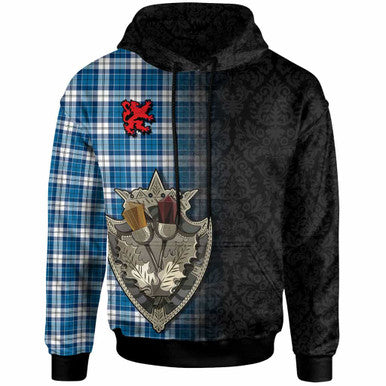 Scottish Strathclyde District Clan Tartan Hoodie - Half Thistle Flowers Celtic Design Front Side Tartan Plaid