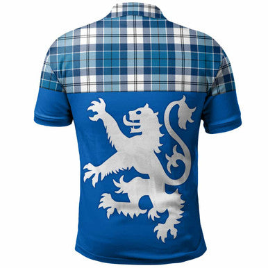 Scottish Strathclyde District Clan Tartan Polo Shirt - Lion Rampant of Scotland With Flag Back Side Tartan Plaid