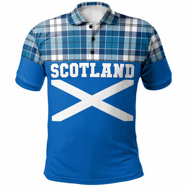 Scottish Strathclyde District Clan Tartan Polo Shirt - Lion Rampant of Scotland With Flag Front Side Tartan Plaid