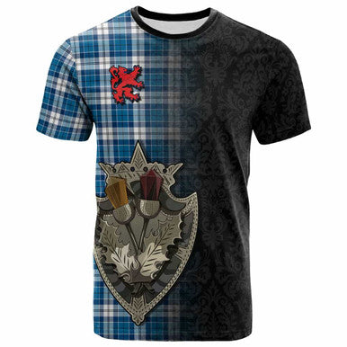 Scottish Strathclyde District Clan Tartan T-Shirt - Half Thistle Flowers Celtic Design Front Side Tartan Plaid