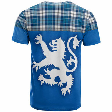 Scottish Strathclyde District Clan Tartan T-Shirt - Lion Rampant of Scotland With Flag Back Side Tartan Plaid