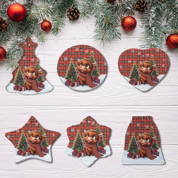 Scottish Stuart of Bute Clan Tartan Ceramic Ornament Cute Highland Cow Christmas All Style Tartan Plaid