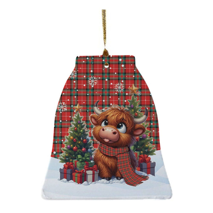 Scottish Stuart of Bute Clan Tartan Ceramic Ornament Cute Highland Cow Christmas Bell Style Tartan Plaid