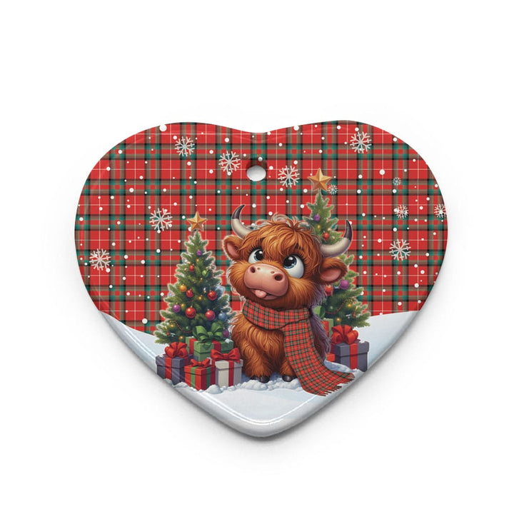 Scottish Stuart of Bute Clan Tartan Ceramic Ornament Cute Highland Cow Christmas Heart Style Tartan Plaid