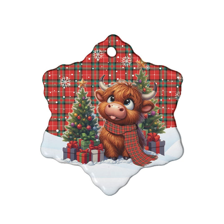 Scottish Stuart of Bute Clan Tartan Ceramic Ornament Cute Highland Cow Christmas Snow Flake Style Tartan Plaid