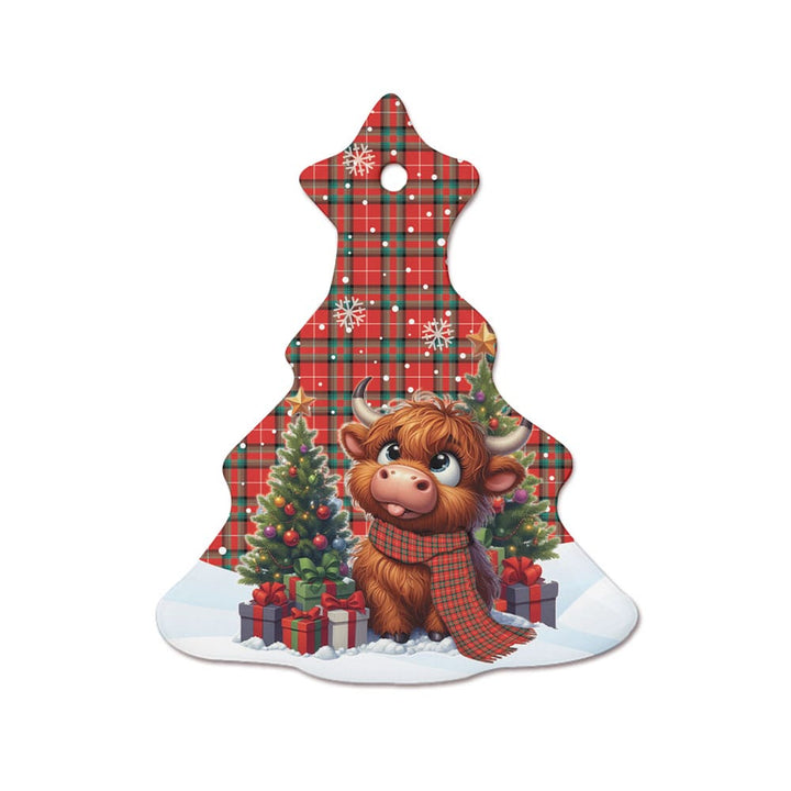 Scottish Stuart of Bute Clan Tartan Ceramic Ornament Cute Highland Cow Christmas Tree Style Tartan Plaid