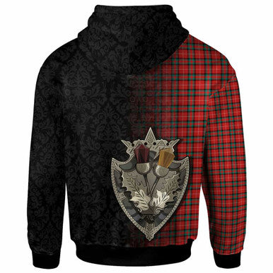 Scottish Stuart of Bute Clan Tartan Hoodie - Half Thistle Flowers Celtic Design Back Side Tartan Plaid