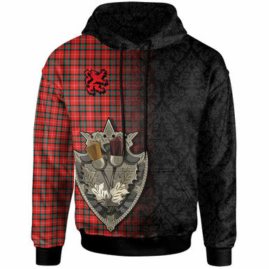 Scottish Stuart of Bute Clan Tartan Hoodie - Half Thistle Flowers Celtic Design Front Side Tartan Plaid