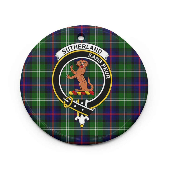 Scottish Sutherland I Clan Crest Tartan Ceramic Ornament Circle Shape Tartan Plaid