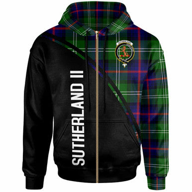 Scottish Sutherland II Clan Crest Tartan Curve Hoodie Zip-up Tartan Plaid