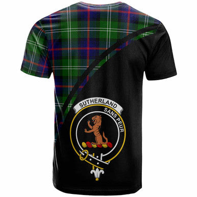 Scottish Sutherland II Clan Crest Tartan Curve T-Shirt Back Side Tartan Plaid