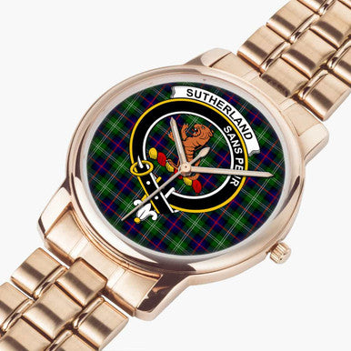 Scottish Sutherland II Clan Crest Tartan Folding Clasp Steel Quartz Watches Tartan Plaid Rose Gold 2