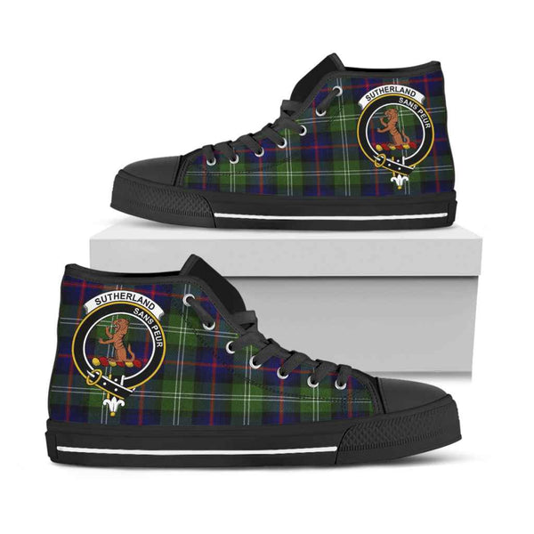 Scottish Sutherland II Clan Crest Tartan High Top Shoes Black Sole Tartan Plaid