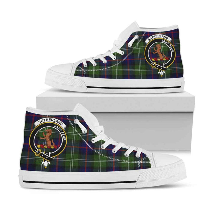 Scottish Sutherland II Clan Crest Tartan High Top Shoes White Sole Tartan Plaid