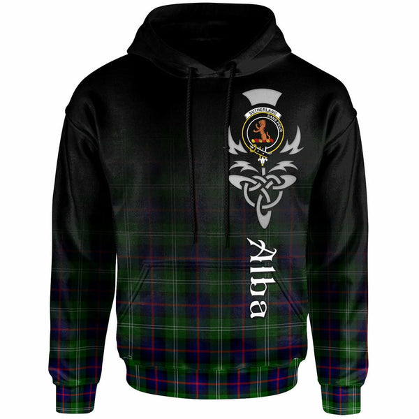 Scottish Sutherland II Clan Crest Tartan Hoodie - Alba Gu Brath Family Crest Celtic Inspired Front Side Tartan Plaid