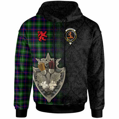 Scottish Sutherland II Clan Crest Tartan Hoodie - Half Thistle Flowers Celtic Design Front Side Tartan Plaid